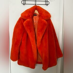 Orange Faux Fur Oversized Collar Coat